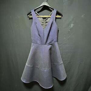 Express Metallic Navy Blue Textured Fit & Flare V-Neck Party Dress Size 2